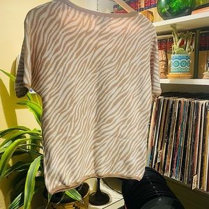 Ann Taylor NWOT Zebra Print Seasonless Yarn Boatneck Sweater white/tan XXS